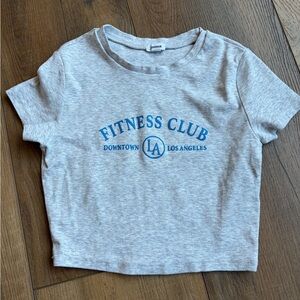 Garage Heather Gray Crop Tee with Blue Fitness Club Graphic